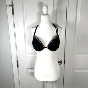 Victoria’s Secret Embroidered Molded Cup Bikini Top Black 34D Adjustable